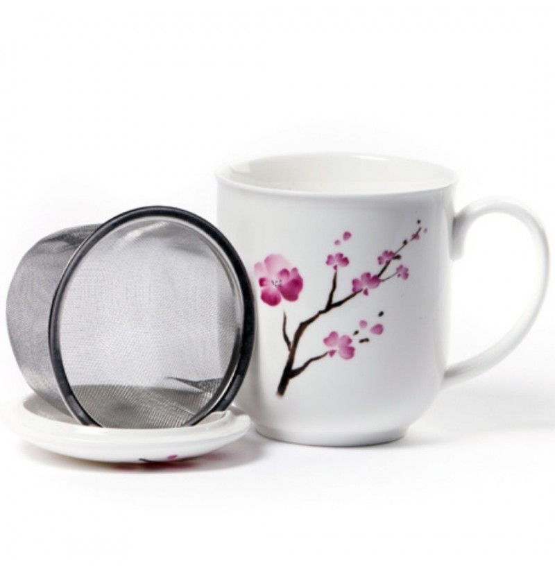 Taza con filtro y tapa de porcelana Sakura, ENVIOS 24/72h